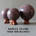 3 purple lepidolite spheres on fancy wood display stands, which are sold separately