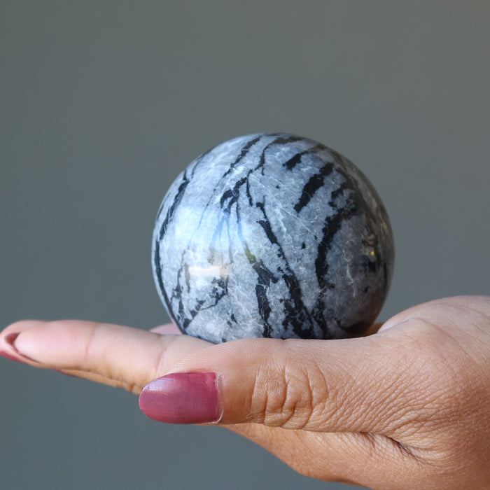 Limestone Sphere Zebra Spirit Grounding Stone Crystal Ball