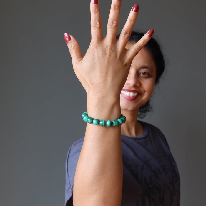 woman wearing malachite bracelet