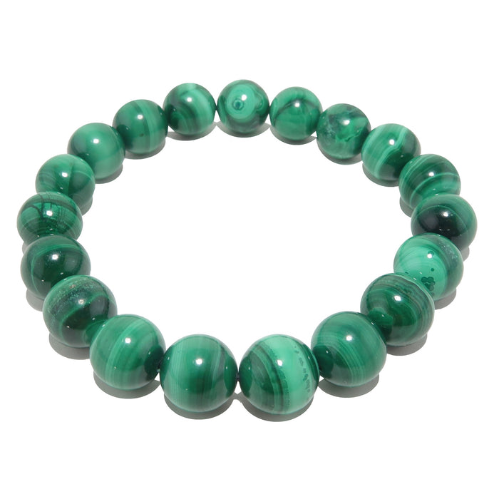 10mm natural green banded malachite beaded stretch bracelet