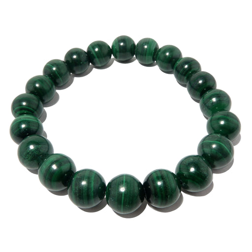 dark green banded malachite round beaded stretch bracelet