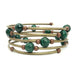 5 layer memory wire bracelet full of malachite and golden rustic beads