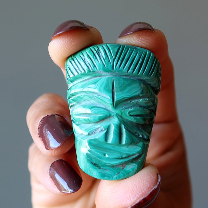 Malachite Cabochon Green Guardian Tribal Carving Gem