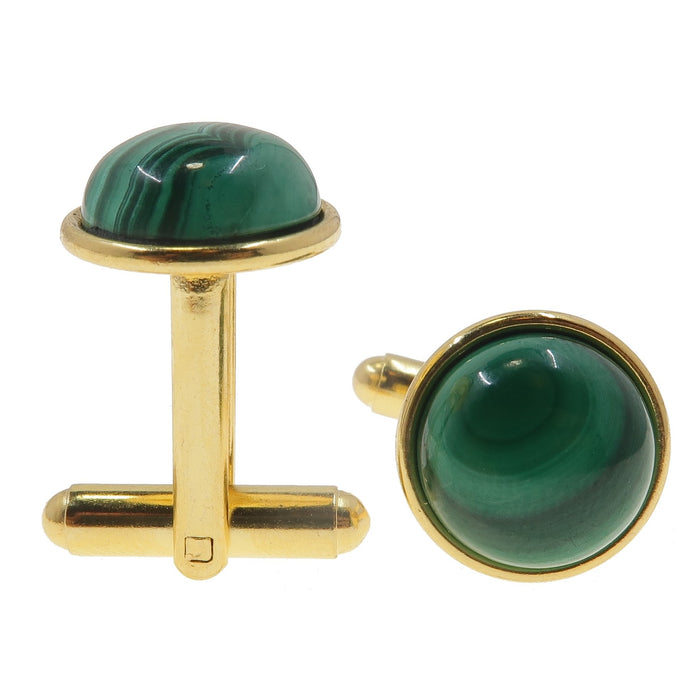 green malachite round gemstone cufflinks in gold plated brass