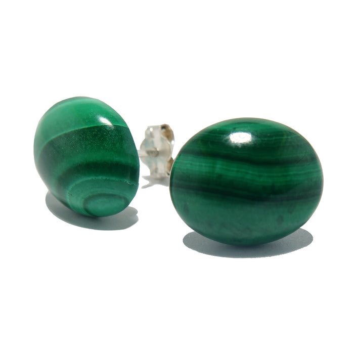 green malachite ovals on sterling silver stud earrings