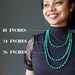 sheila of satin crystals wearing three lengths of malachite necklaces