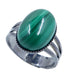green banded malachite oval in gunmetal adjustable ring