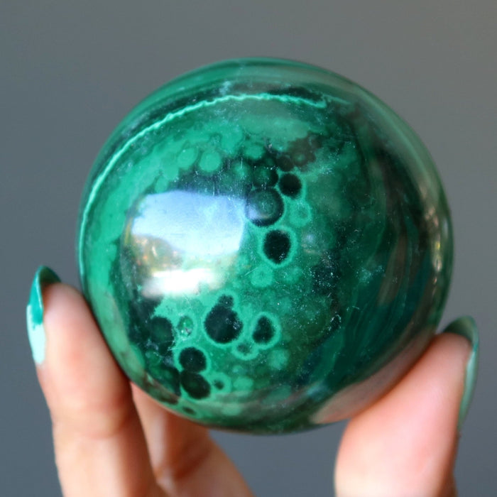 Malachite Sphere Lucky Clovers Swirl of Fortune Crystal Ball