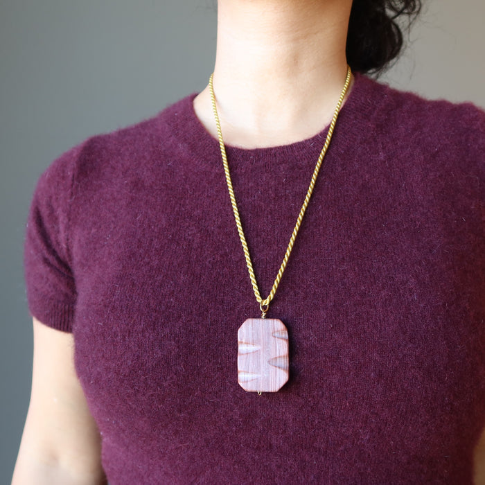 Marble Necklace Redline Rectangle Stone Gold Cord