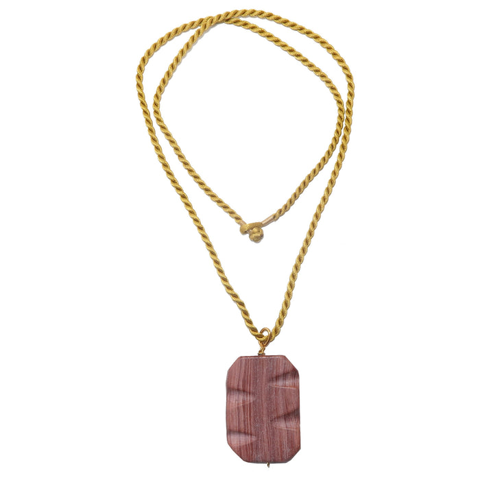 Marble Necklace Redline Rectangle Stone Gold Cord
