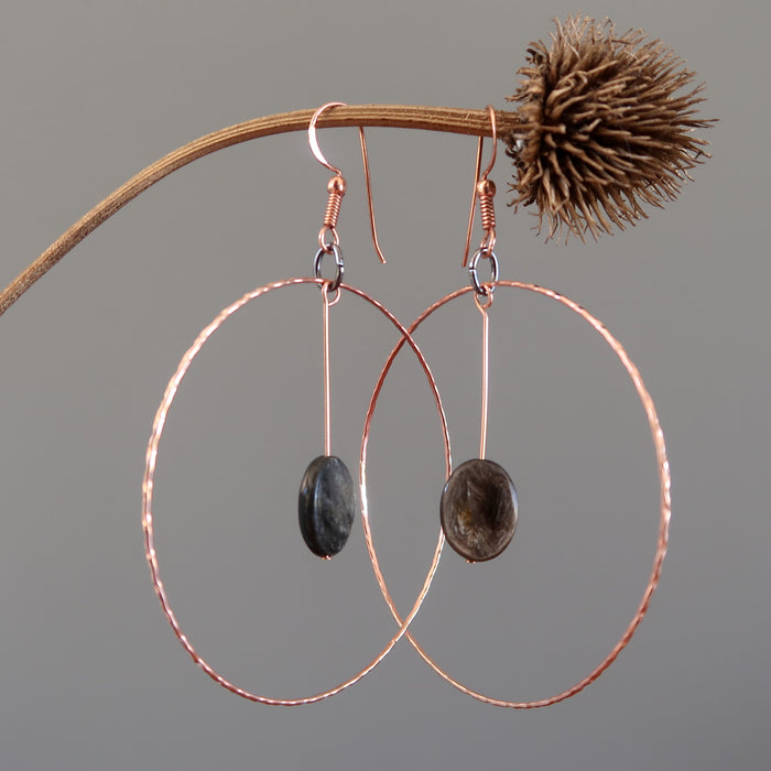 Mica Earrings Big Hoop of Protection Healing Crystals in Copper