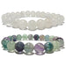 set of one white selenite bracelet and one rainbow fluorite bracelet