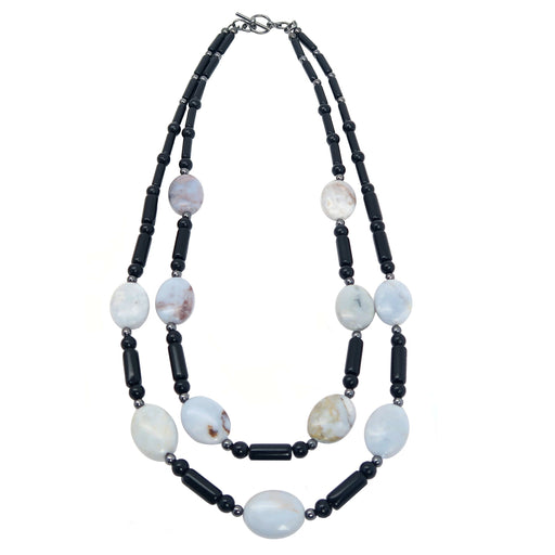 two strand Chalcedony Obsidian Necklace