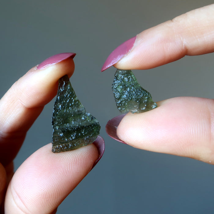 Moldavite Tektite Alien Shark Fin Triangular Real Green Gem