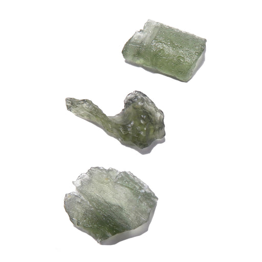 3 rough green moldavite gemstones