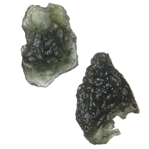 two green rough loose moldavite gemstones