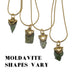 4 moldavite necklaces showing shapes vary