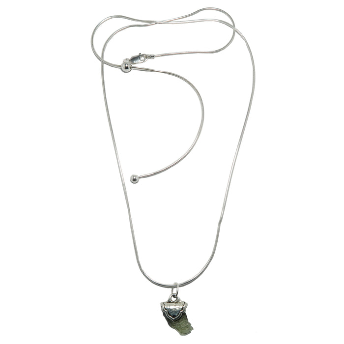 raw moldavite on sterling silver adjustable necklace