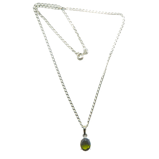 faceted green moldavite oval in sterling silver necklace