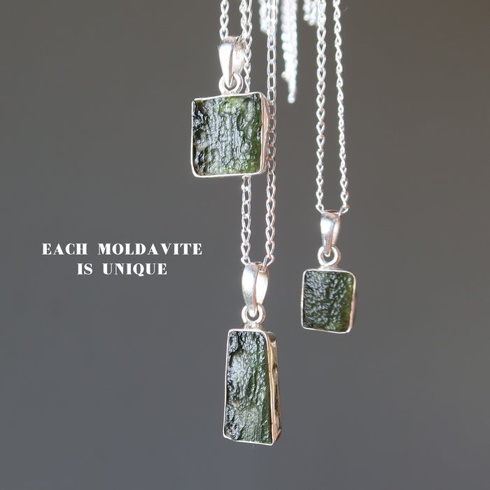 Moldavite Necklace Cosmic Window of Wisdom Sterling Silver Gem