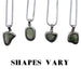 4 moldavite pendant necklaces showing shapes vary