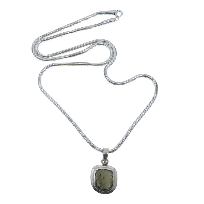 moldavite pendant on sterling silver snake chain