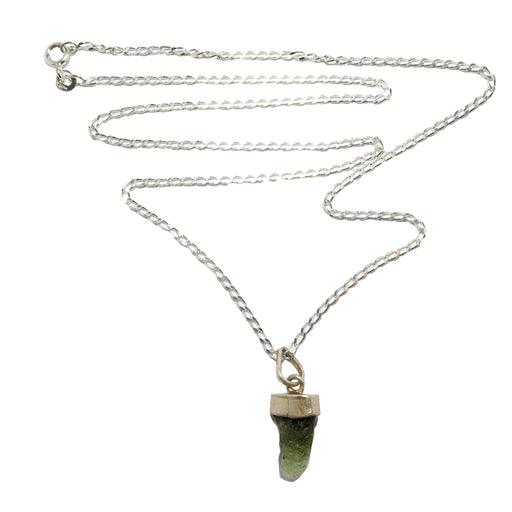 moldavite gemstone pendant on sterling silver necklace