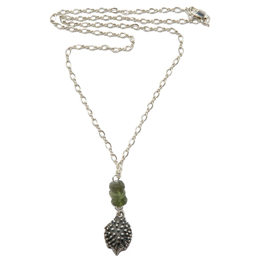 sterling silver hedgehog moldavite necklace