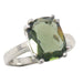 green faceted octagon moldavite in sterling silver ring