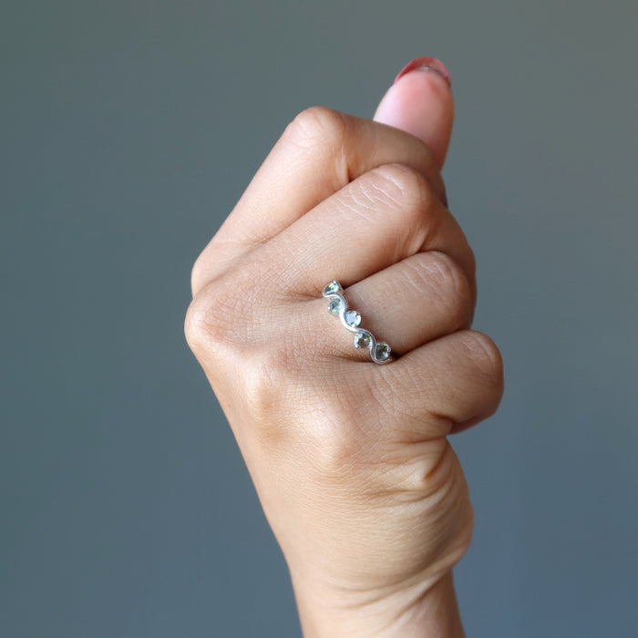 hand wearng moldavite ring on finger