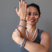 sheila of satin crystals modeling 4 black moonstone round beaded stretch bracelets