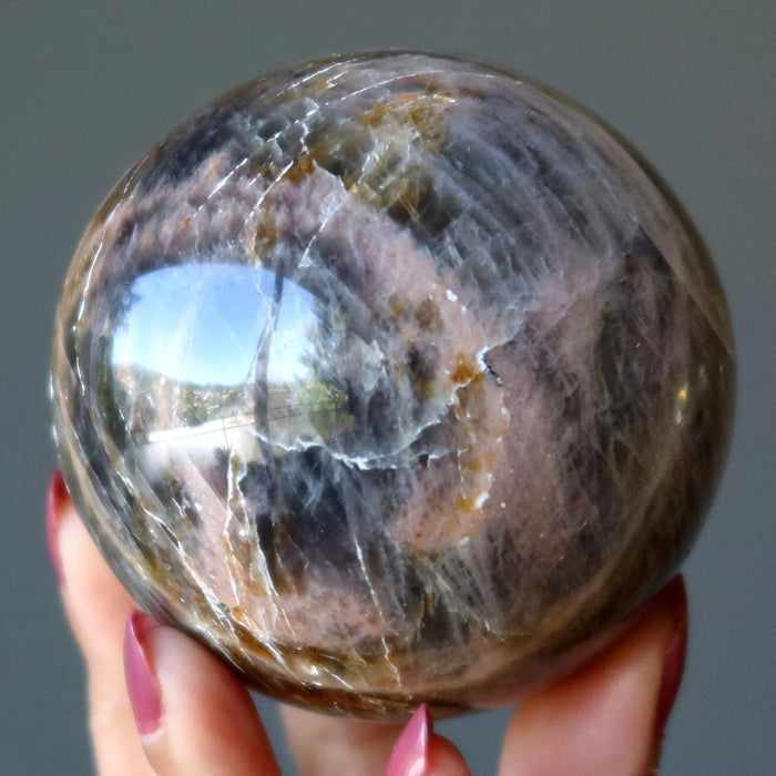 Black Moonstone Sphere New Moon Peach Astrology Crystal Ball