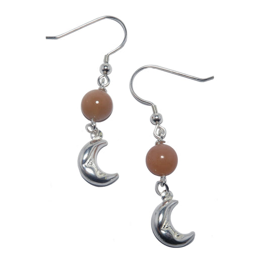 peach moonstone sterling silver crescent moon dangle earrings