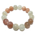 genuine mixed moonstone stretch bracelet beaded with natural pink peach silver white round beads. 