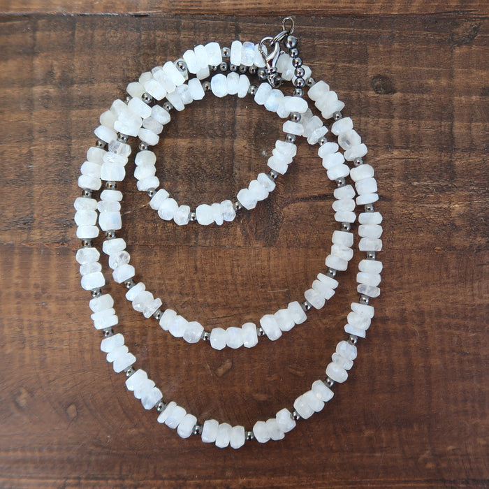 White Moonstone Necklace Dreamy Rainbow Sky Faceted Gem
