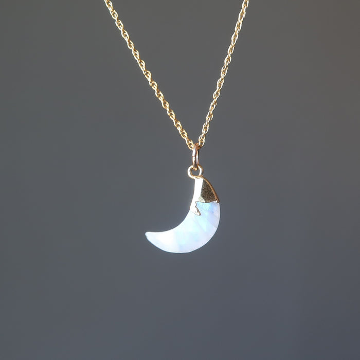 rainbwo moonstone moon pendant necklace