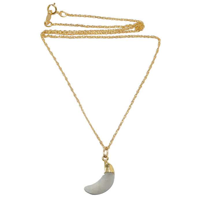 white rainbow moonstone crescent moon pendant on gold necklace chain