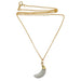 white rainbow moonstone crescent moon pendant on gold necklace chain