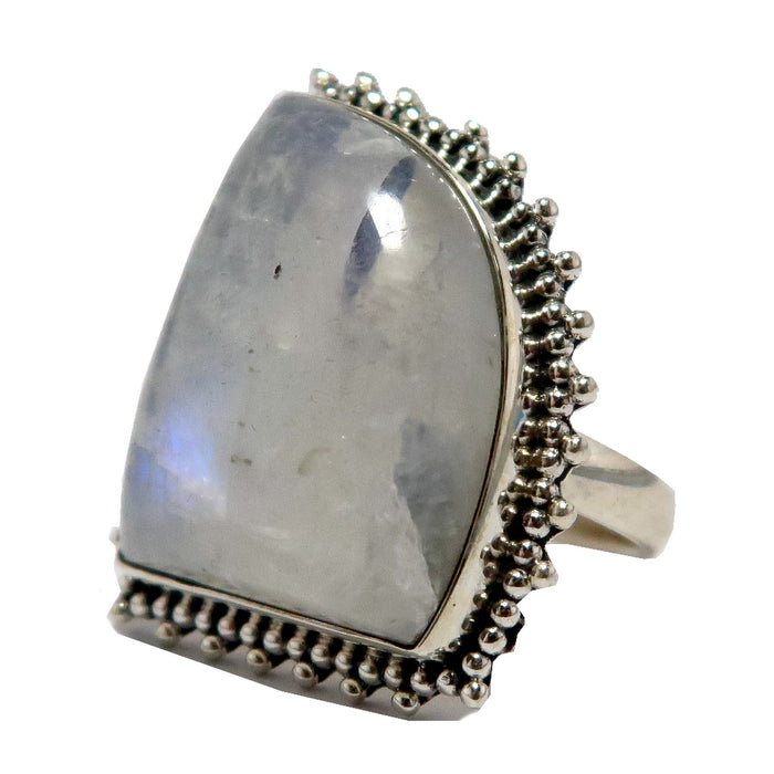 White Moonstone Ring Magic Rainbow Gemstone Sterling Silver