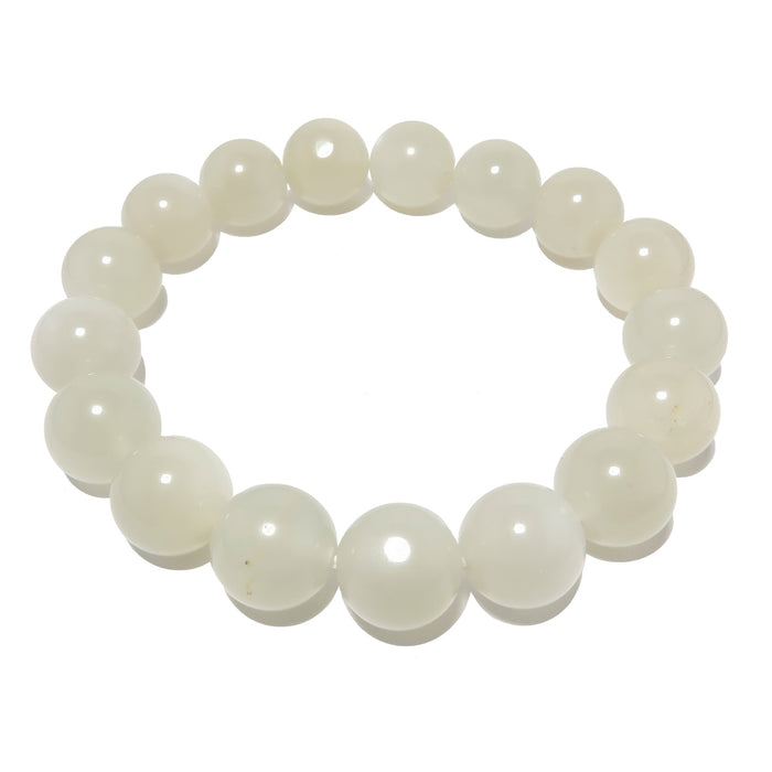genuine white moonstone stretch bracelet beaded with natural round beads. handmade in the satin crystals jewelry studio for calming energy