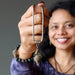 sheila of satin crystals holding moqui marble stone in vintage cage on antique copper snake chain necklace