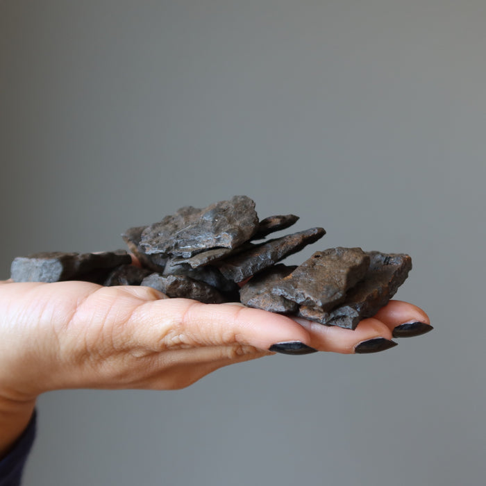 hand holding pile of brown rocky nantan meteorite