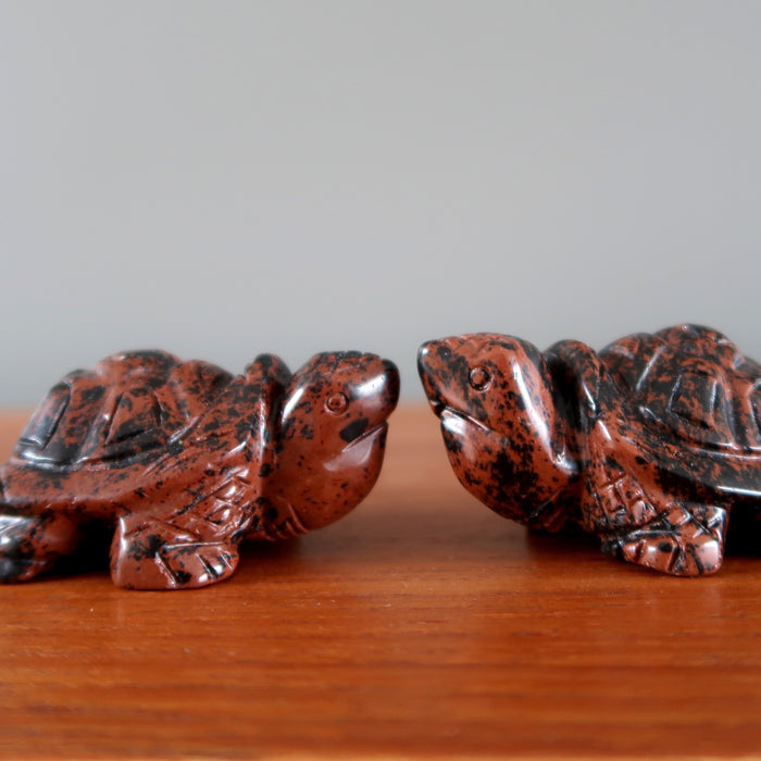 Mahogany Obsidian Turtle Set Longevity Protection Stone Pair