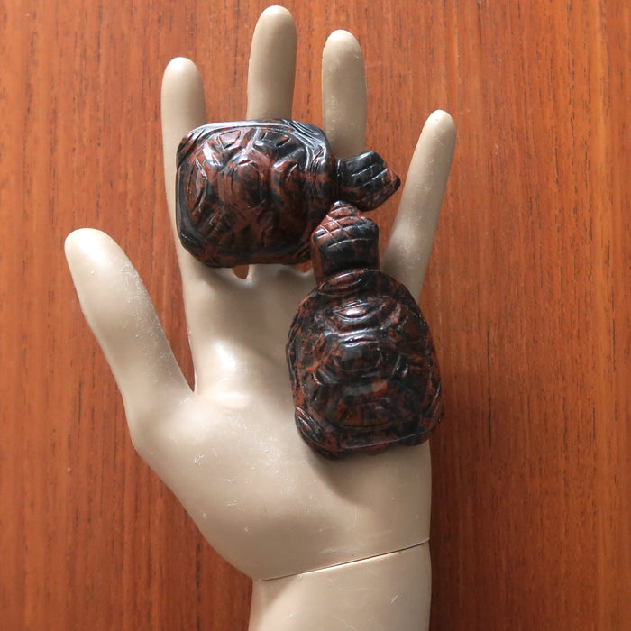 Mahogany Obsidian Turtle Set Longevity Protection Stone Pair
