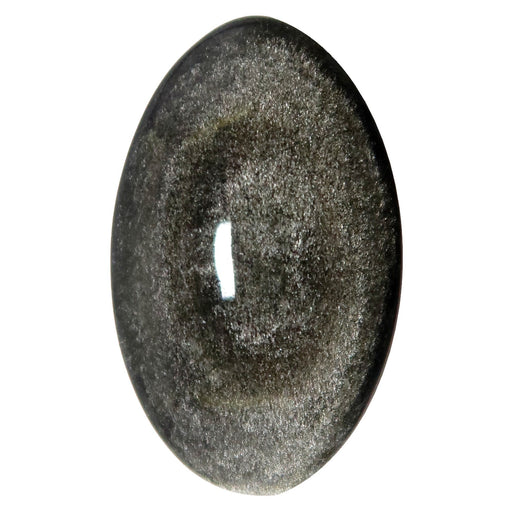 Silver Sheen Obsidian into an oval cabochon, domed on the top and flat on the back