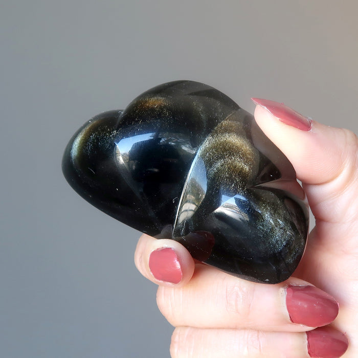 holding Gold Sheen Obsidian double hearts