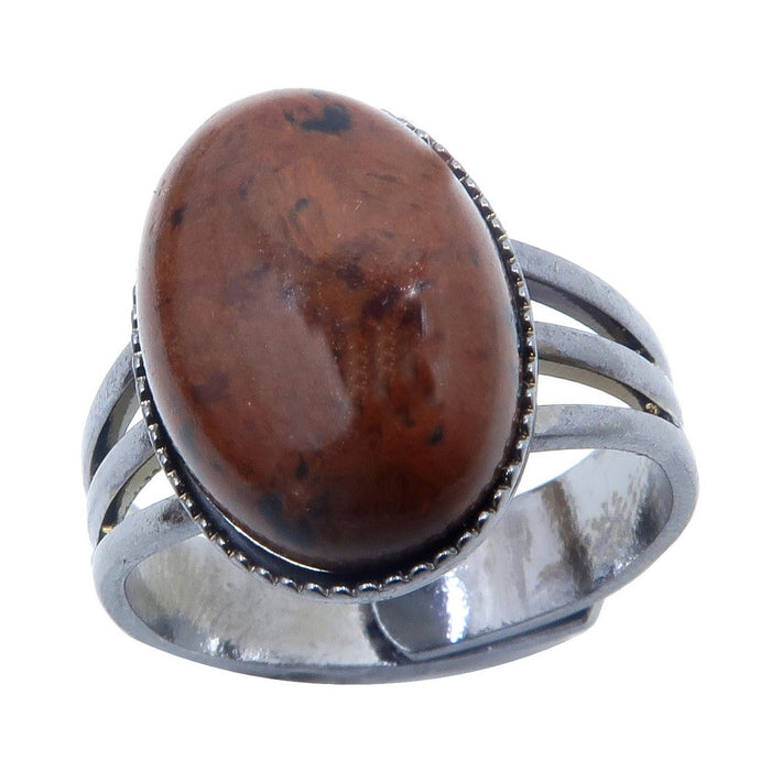mahogany obsidian oval in gunmetal adjustable ring