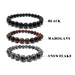 a chart showing the three bracelets that come with the obsidian set, first labeled black, second labeled mahogany and third labeled snowflake