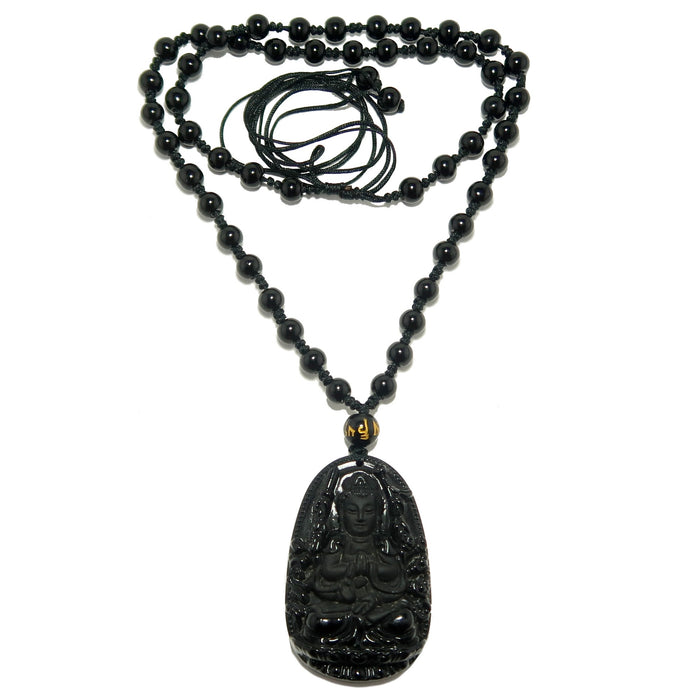 Black Obsidian Necklace Kwan Yin Goddess Protection Crystal