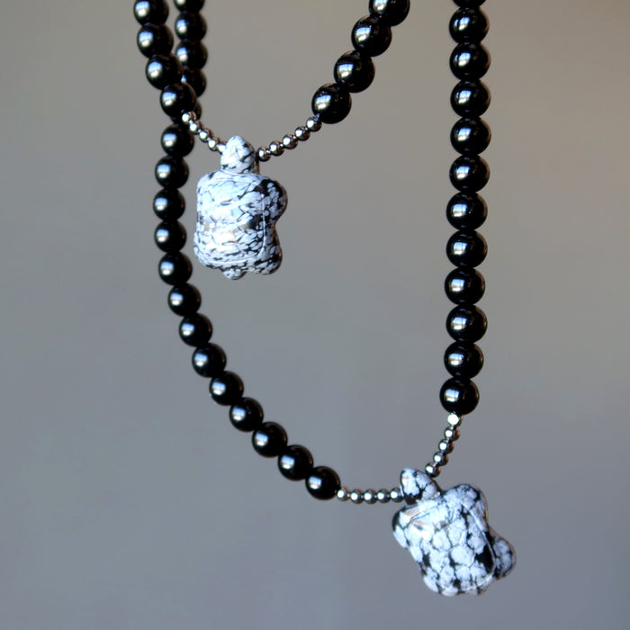 Obsidian Necklace Timeless Turtle Protective Crystal Black Snowflake